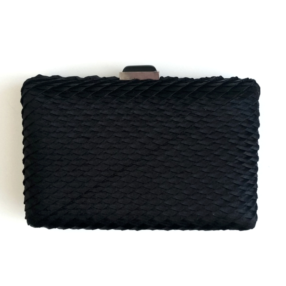 Elegant Black Satin Weave Clutch with Optional/ Removable Chain Strap